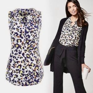 CAbi Fierce Top Sleeveless Blouse 5222 Print Navy White Green Multi Color Large